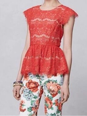 Anthropologie Maeve Lace Peplum Blouse